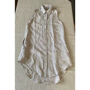 Onia Women’s Collared Button-Up 100% Linen Sleeveless Shirt Dress Beige Size S p